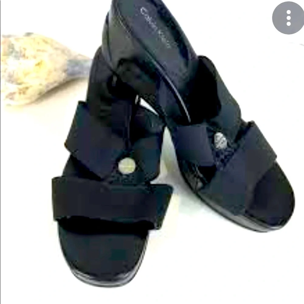 Calvin Klein Ying Wedge Platform Sandals 8 Black Summer Heels Slip On
